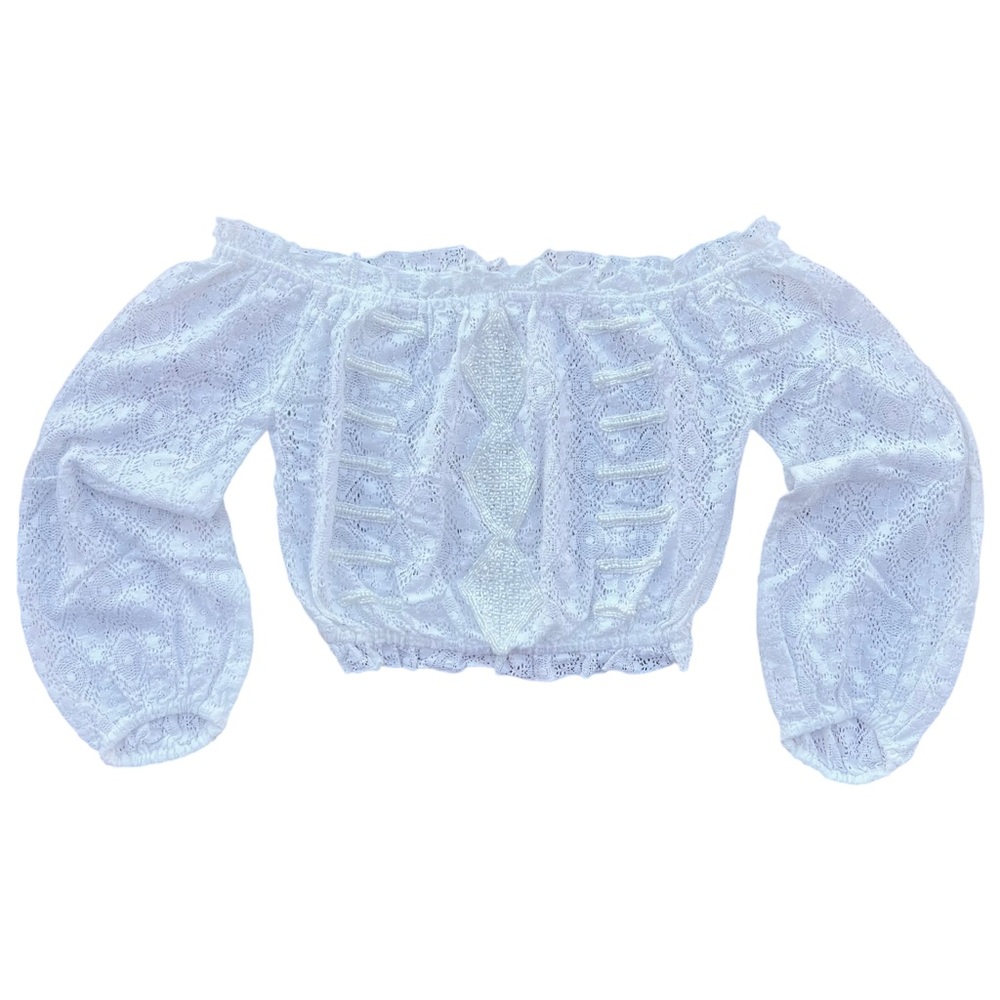 Beaded Lace Peasant Blouse Crop Top A La Plage